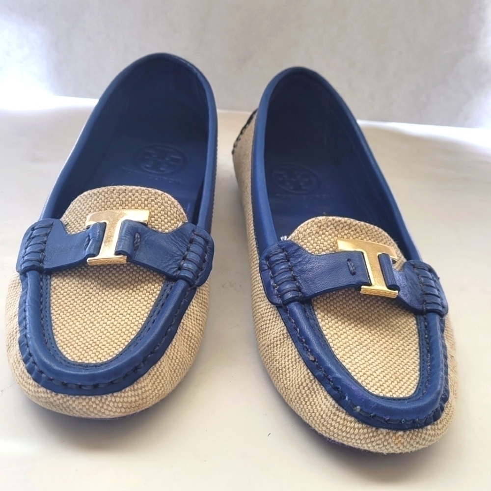 Tory Burch Casey Canvas & Leather Drivers Loafers Removable Soles Size 61/2